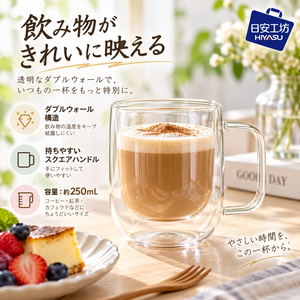 【HIYASU日安工坊】小方把雙層玻璃杯