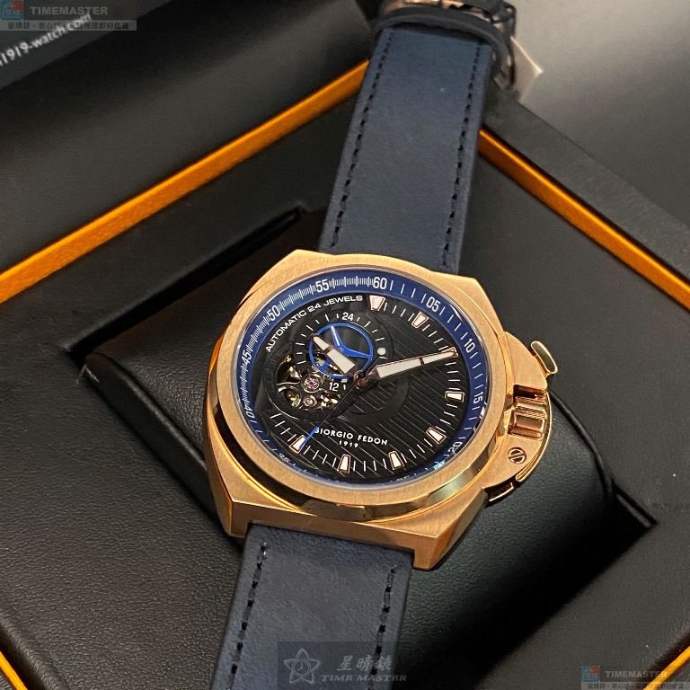 [星晴錶業]GiorgioFedon1919手錶,42mm,GF00003寶藍色錶面玫瑰金錶殼寶藍真皮皮革錶帶款, , large