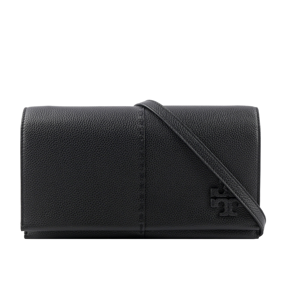 TORY BURCH McGRAW 鵝卵石皮革皮夾式斜背包/黑色, , large