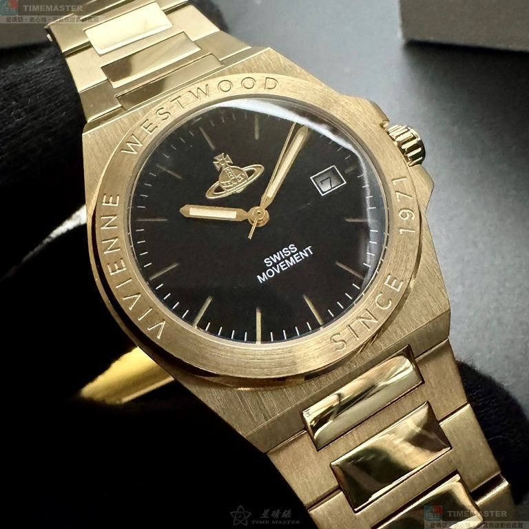 [星晴錶業]Vivienne Westwood手錶,38mm,VW30314黑色錶面金色錶殼金色精鋼錶帶款, , large