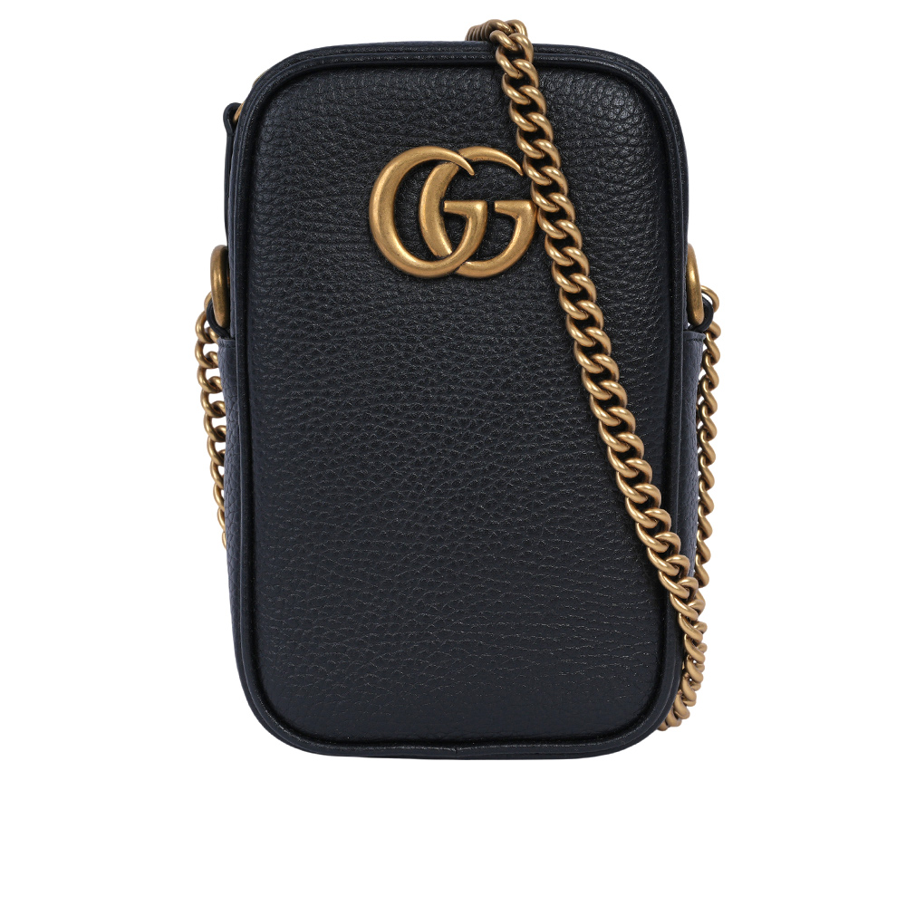 GUCCI Marmont 金色粒紋牛皮拉鍊手機包/鍊包/黑色, , large