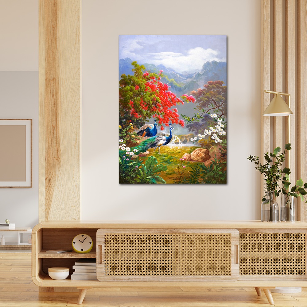 【御畫房】孔雀吉祥 國家一級畫師手繪油畫60&times;90cm(VF-95), , large