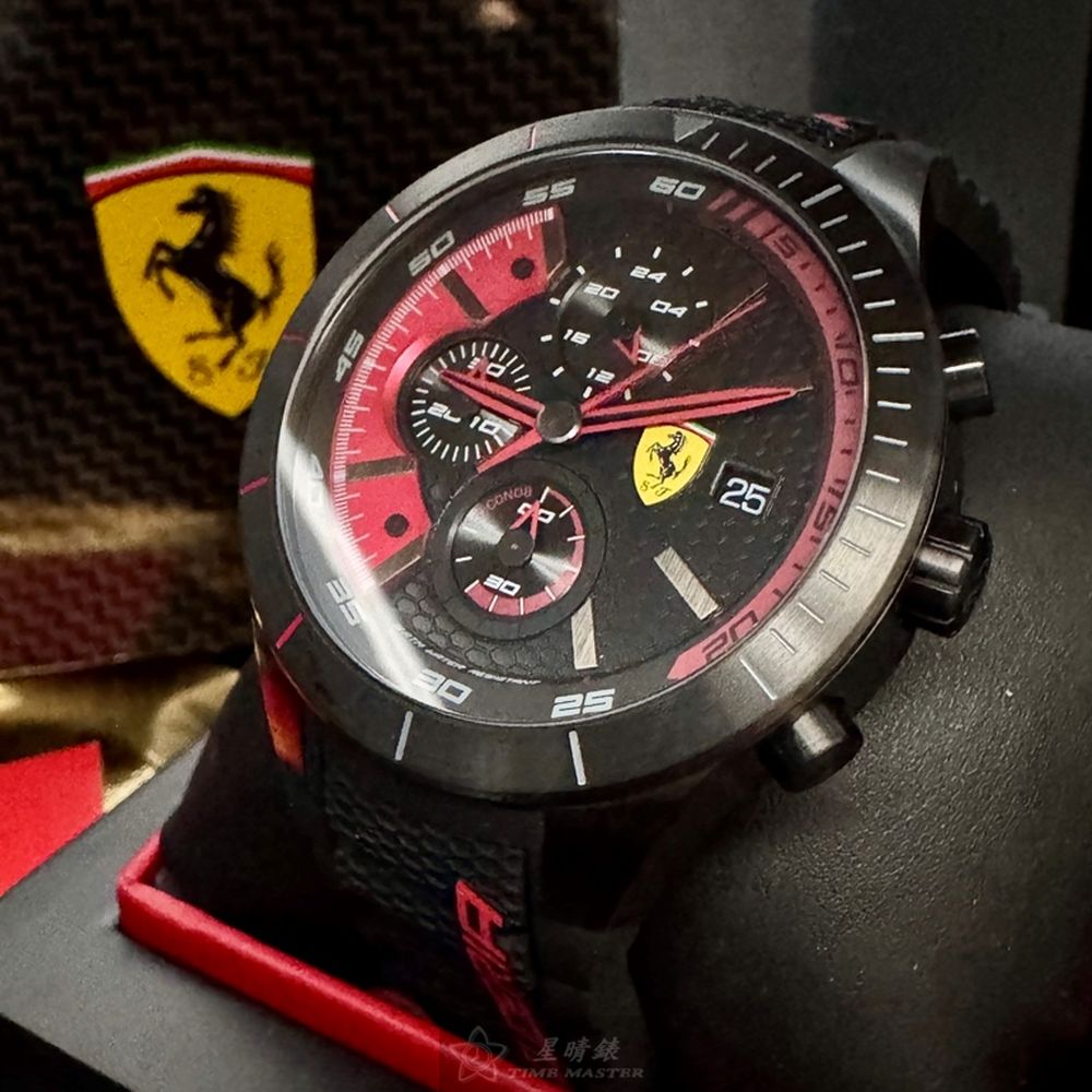 [星晴錶業]FERRARI手錶,46mm,FE00105黑色錶面黑錶殼深黑色矽膠錶帶款, , large