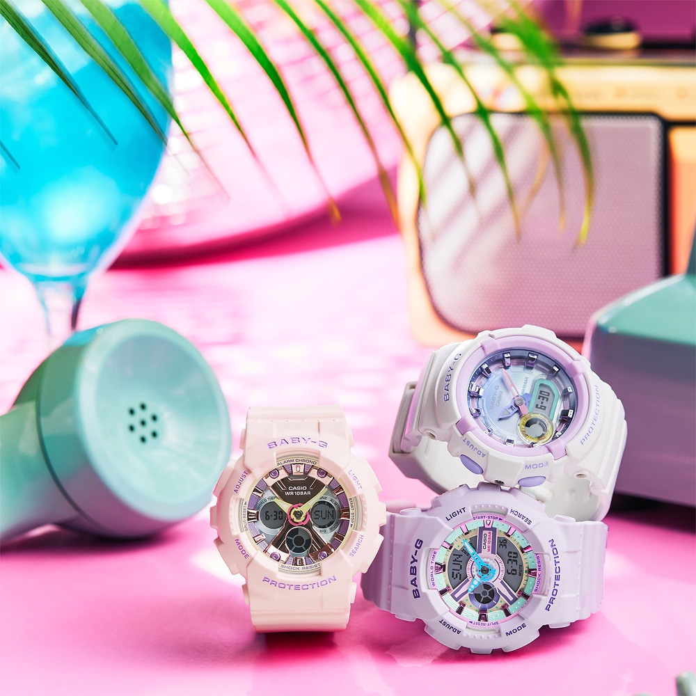 CASIO 卡西歐 BABY-G 柔美粉彩 可愛休閒雙顯手錶-粉紫 BA-130PM-4A, , large