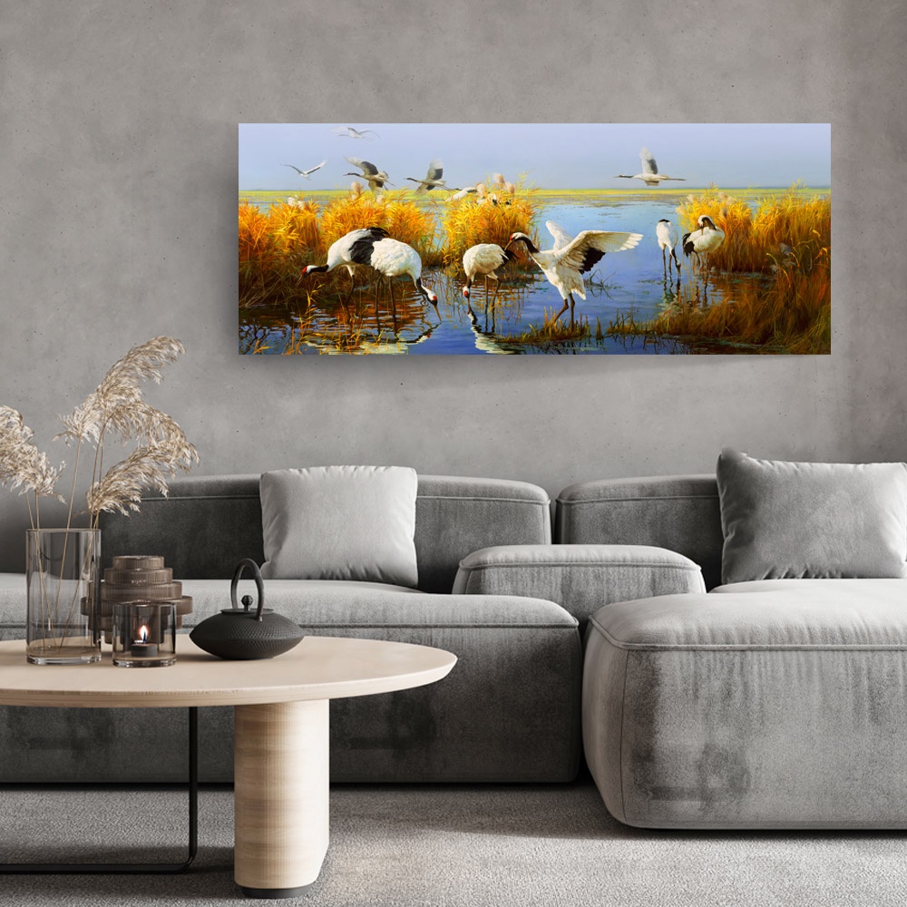 【御畫房】鶴舞 國家一級畫師手繪油畫60&times;120cm(VF-49), , large