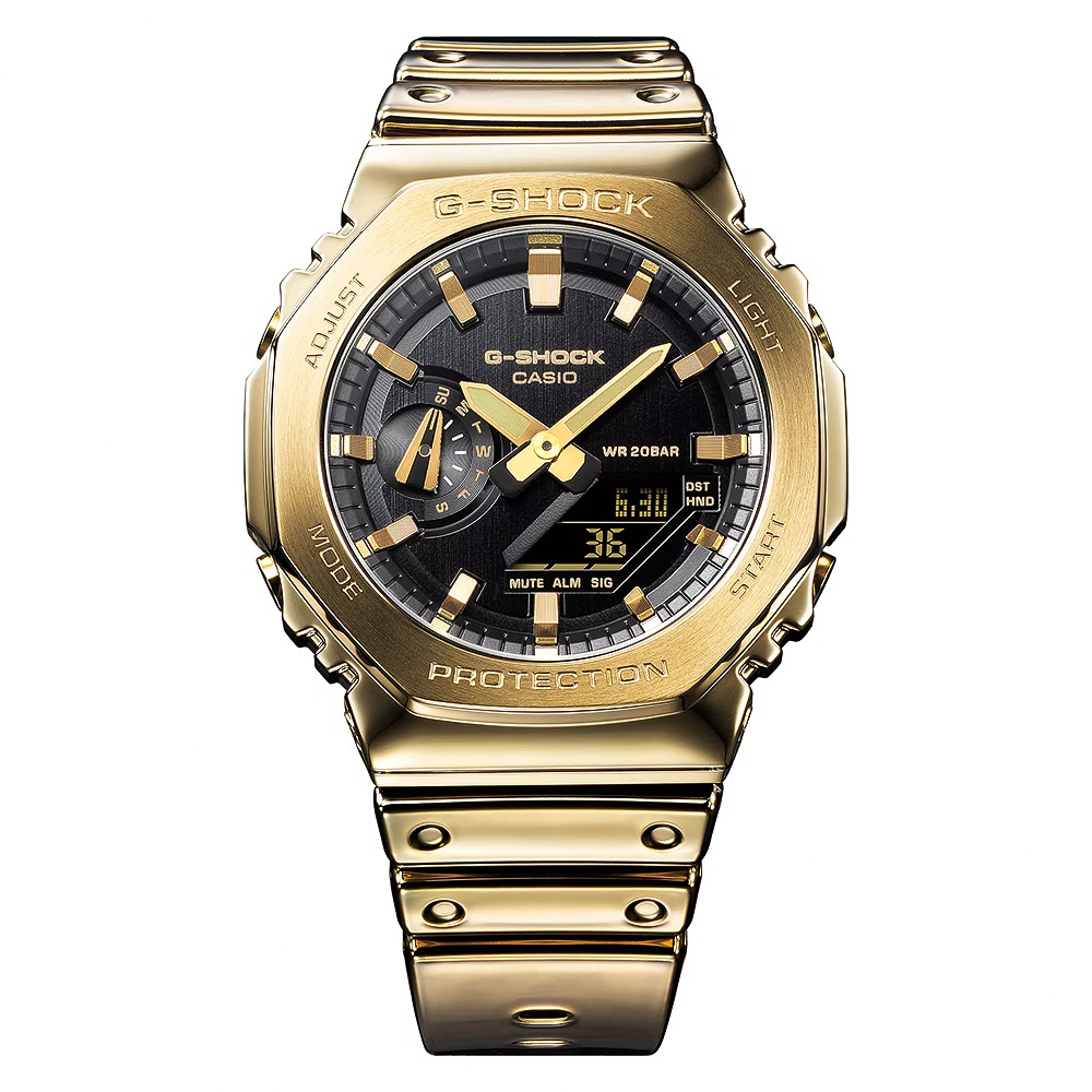CASIO 卡西歐 G-SHOCK 單色美學 八角金屬錶殼 雙顯手錶-金 GM-2100YMG-9A, , large