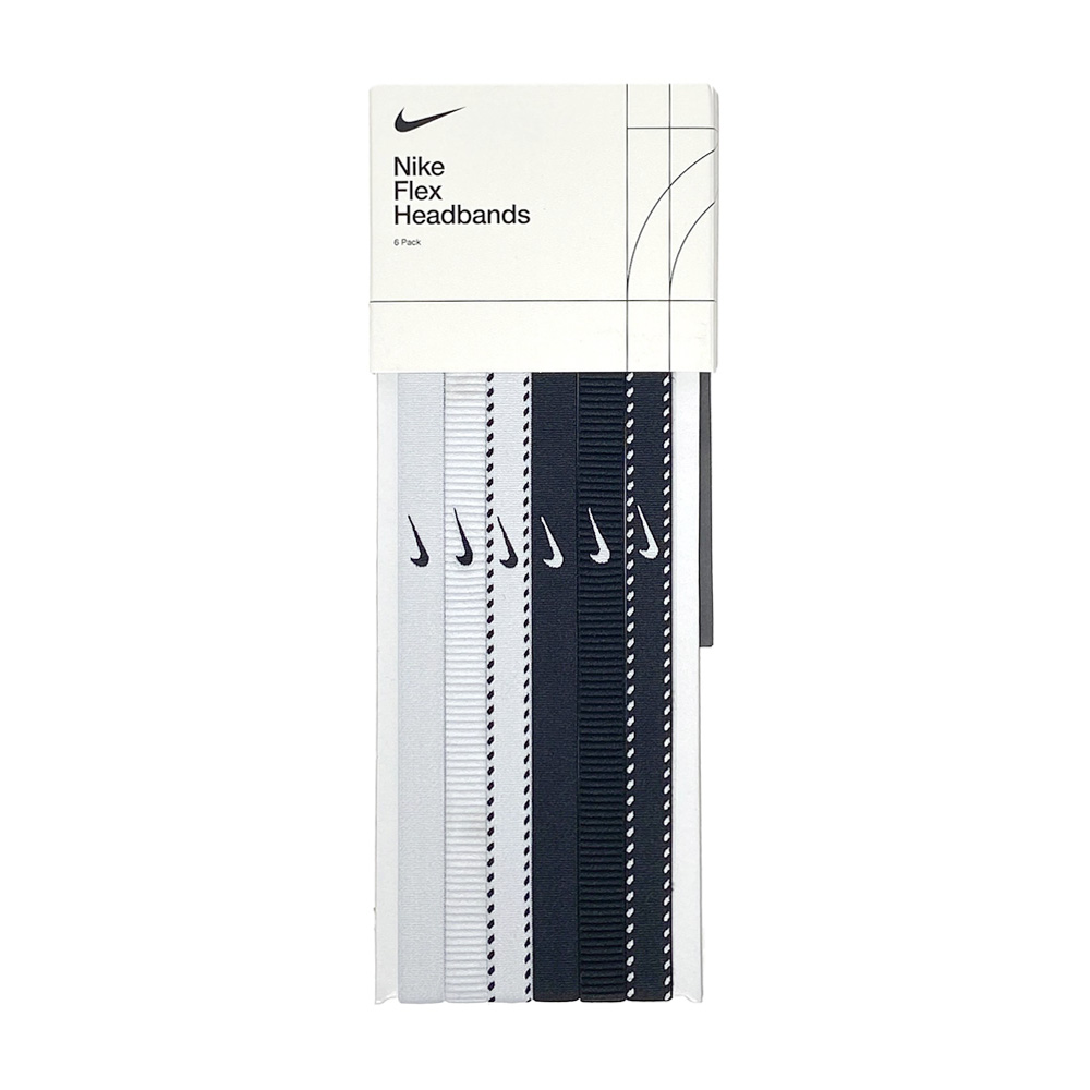 NIKE FLEX CLASSIC 頭帶 6PK 六入裝 運動頭帶 止汗髮帶 簡約 時尚 穩固 矽膠防滑 彈性 N1011927189OS白黑, 白黑, large
