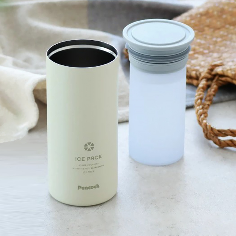 【日本孔雀Peacock】ICE PACK 戶外急速降溫 消暑神器 大容量 不鏽鋼杯+涼感冰柱 300ml鋼杯, , large