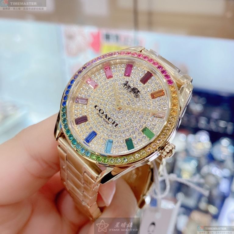 [星晴錶業]COACH手錶,36mm,CH00136糖豆錶面彩色錶殼金色精鋼錶帶款, , large
