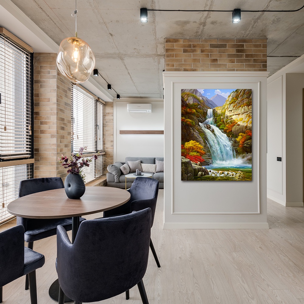 【御畫房】高山飛瀑 國家一級畫師手繪油畫60&times;90cm(VF-106), , large