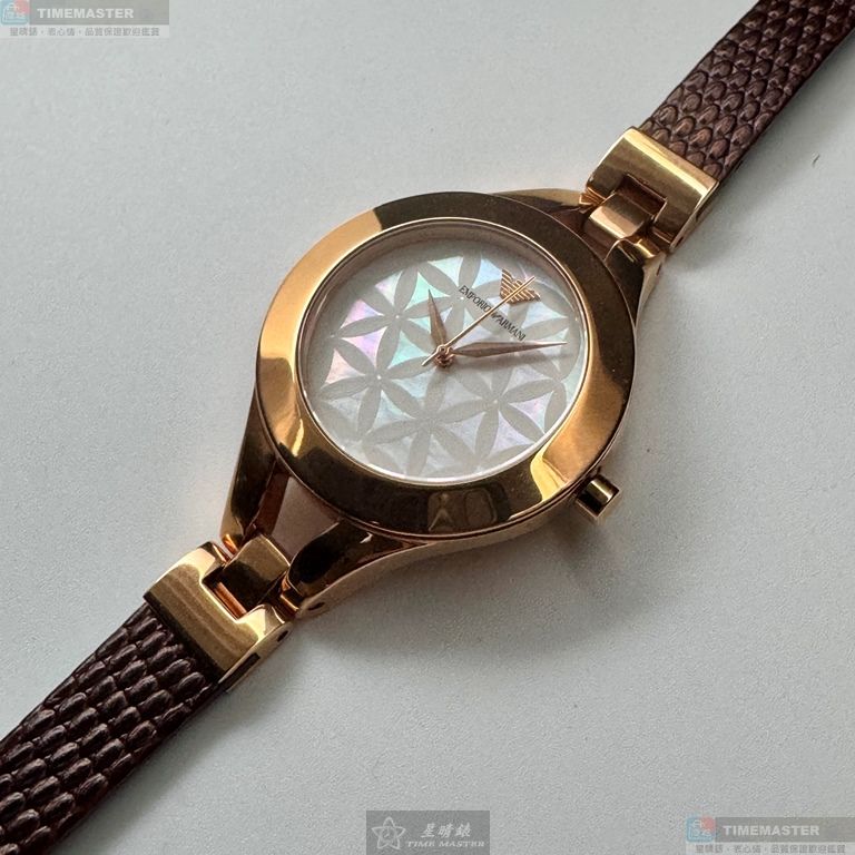 [星晴錶業]ARMANI手錶,34mm,AR00086貝母錶面玫瑰金錶殼咖啡色真皮皮革錶帶款, , large