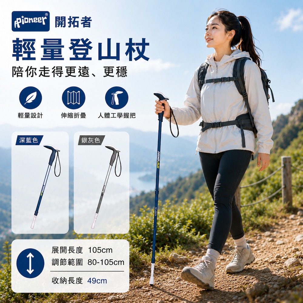 【Pioneer 開拓者】天馬星2系 鋁合金登山杖 T柄手把 199g 一入 任選, , large