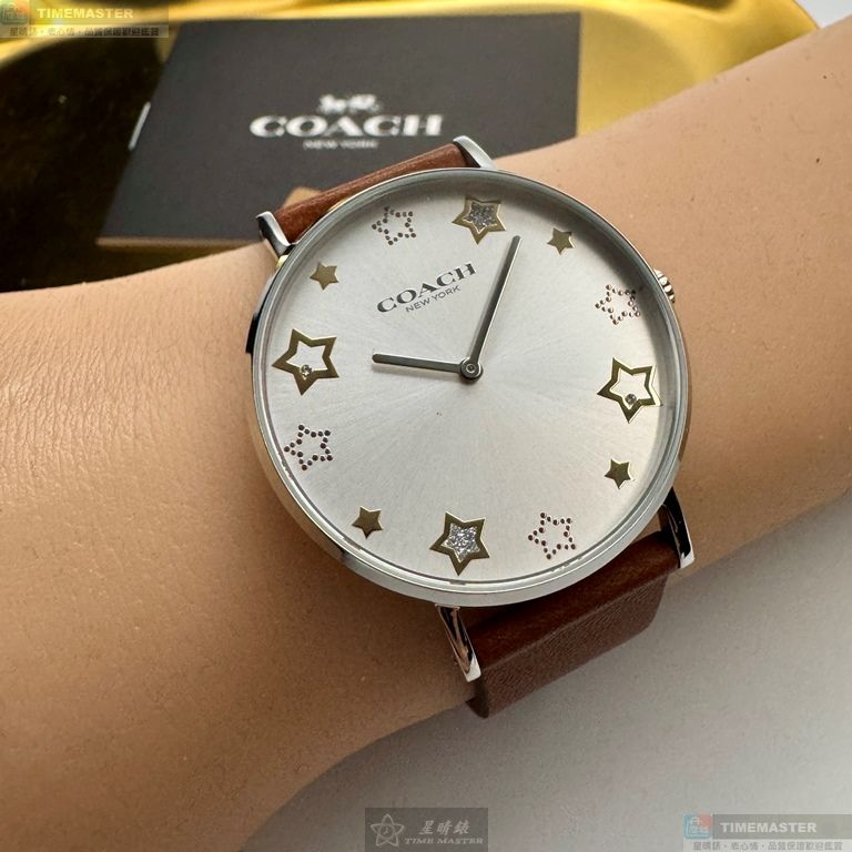 [星晴錶業]COACH手錶,36mm,CH00284銀白色錶面銀錶殼咖啡色真皮皮革錶帶款, , large
