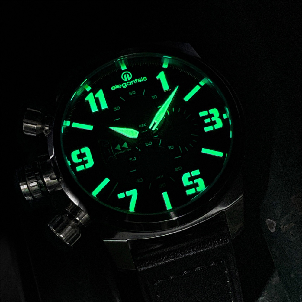 elegantsis 愛樂時 JF48QS-陸海空三軍大錶徑三眼計時手錶-陸軍綠/48mm ELJF48QS-OG05L, , large