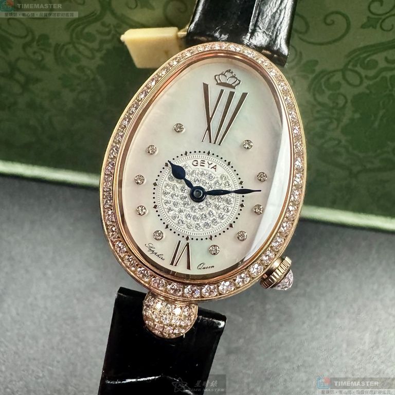 [星晴錶業]GEYA手錶,26mm34mm,G06260LHW貝母錶面玫瑰金錶殼深黑色真皮皮革錶帶款, , large