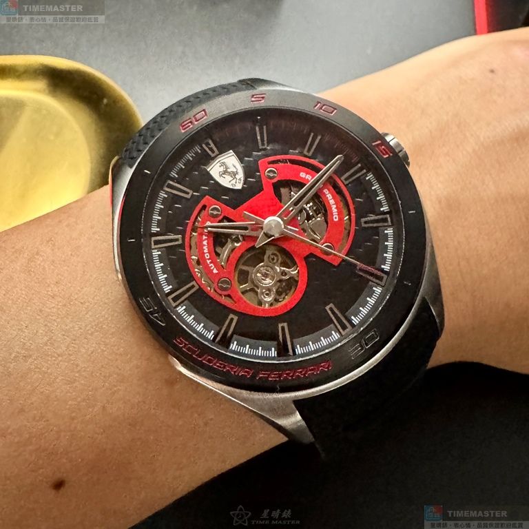 [星晴錶業]FERRARI手錶,46mm,FE00108黑色錶面黑錶殼深黑色矽膠錶帶款, , large