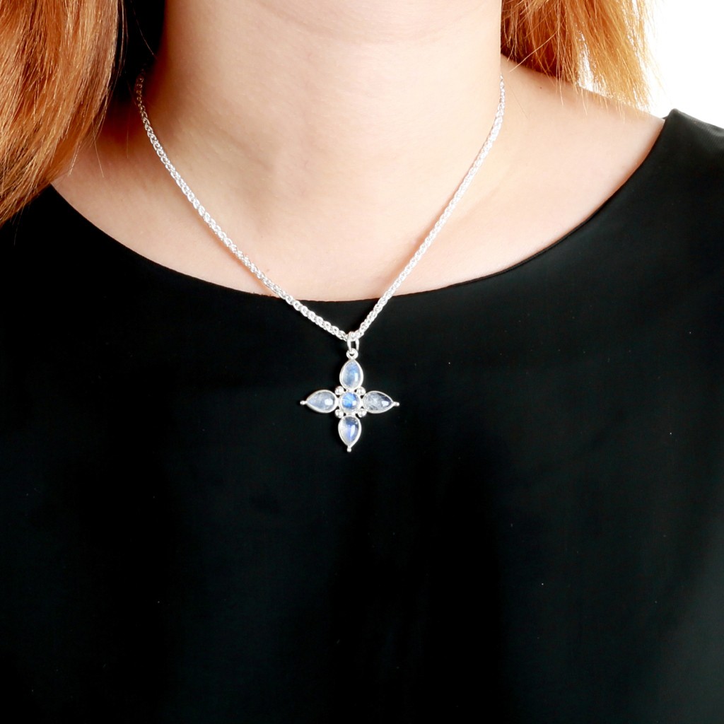 【Angel & Me】Elegant Cross Moonstone s925 sterling silver necklace birthday gift, , large