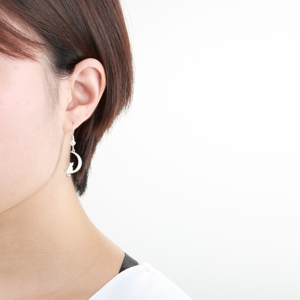 【Angel & Me】Cat On The Moon s925 sterling silver earrings Birthday gift, , large
