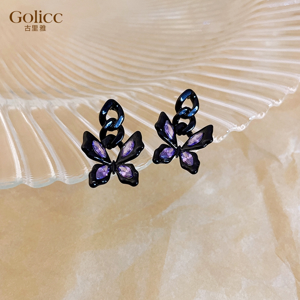 【Gulicc】古莉可 耳環 復古黑蝴蝶耳環, , large