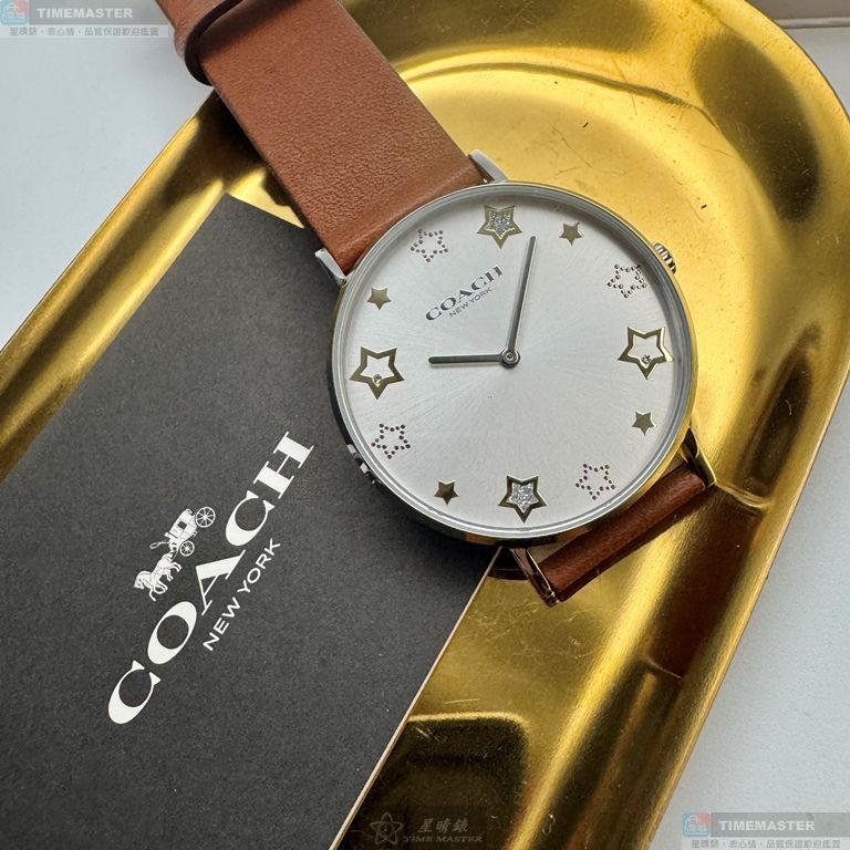 [星晴錶業]COACH手錶,36mm,CH00284銀白色錶面銀錶殼咖啡色真皮皮革錶帶款, , large