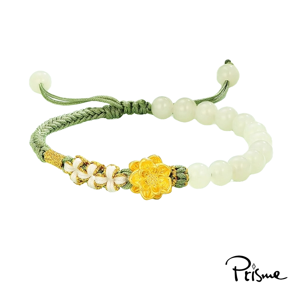 【Prisme Gold】黃金手鍊 蓮花 綠珠編織手鍊 (金重：約0.07錢&plusmn;0.03), , large