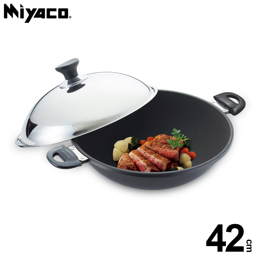 Miyaco 米雅可 遠紅外線陶瓷不沾炒鍋可用鐵鏟附蓋 42cm附蓋（雙耳）-Leidea樂德兒, , large