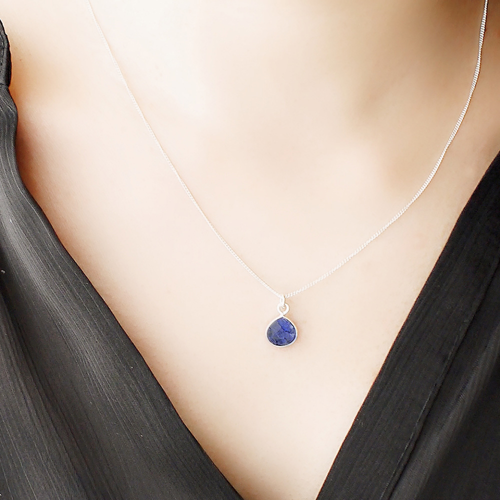 Simple Lapis Sterling Silver Necklace, , large