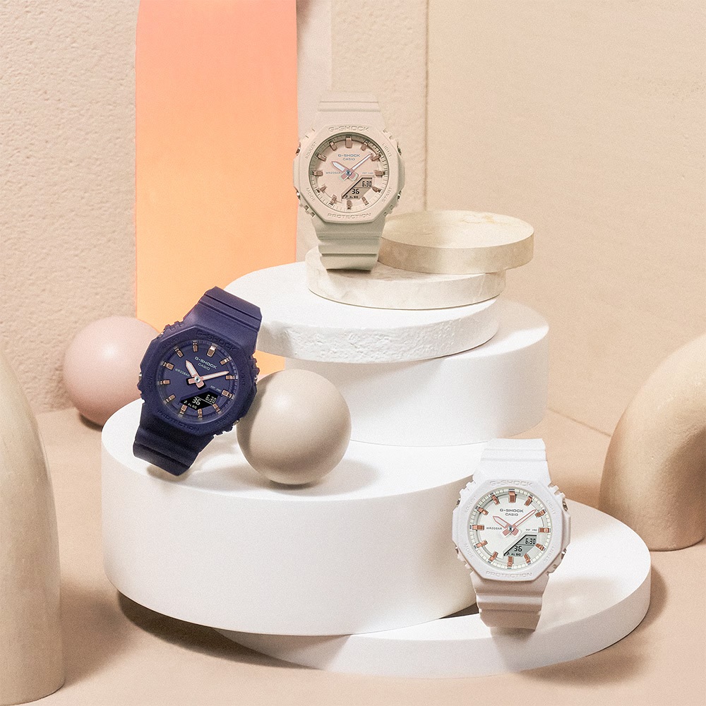 CASIO 卡西歐 G-SHOCK 優雅玫瑰金時標 八角雙顯手錶 520情人節 送禮-奶茶粉 GMA-P2100M-4A, , large
