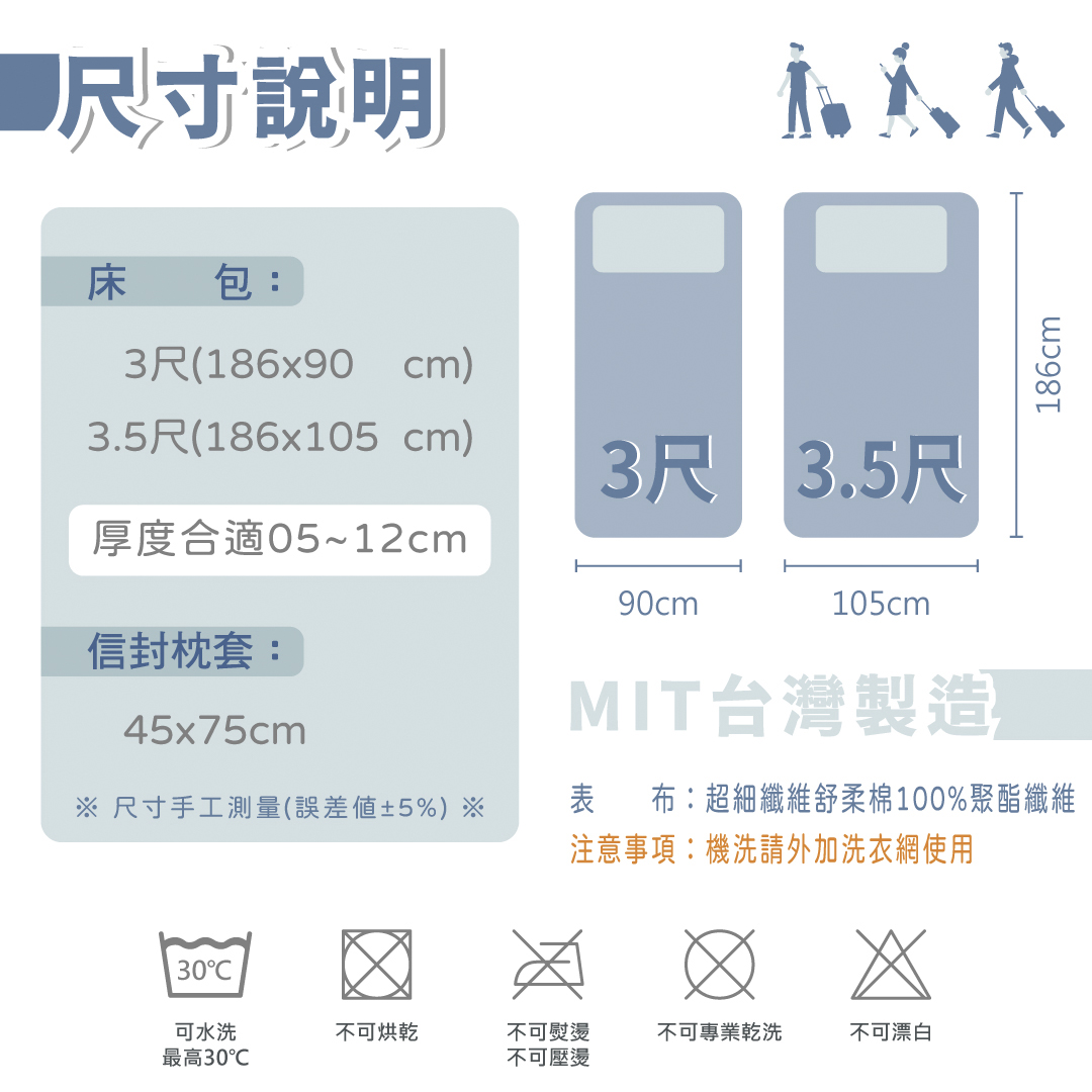 ［熊棉］三折床墊專用舒柔床包組｜舒柔款｜3尺｜紳士灰｜折疊床必備 床包 舒柔棉 好清洗 清理便利 素色床包, , large