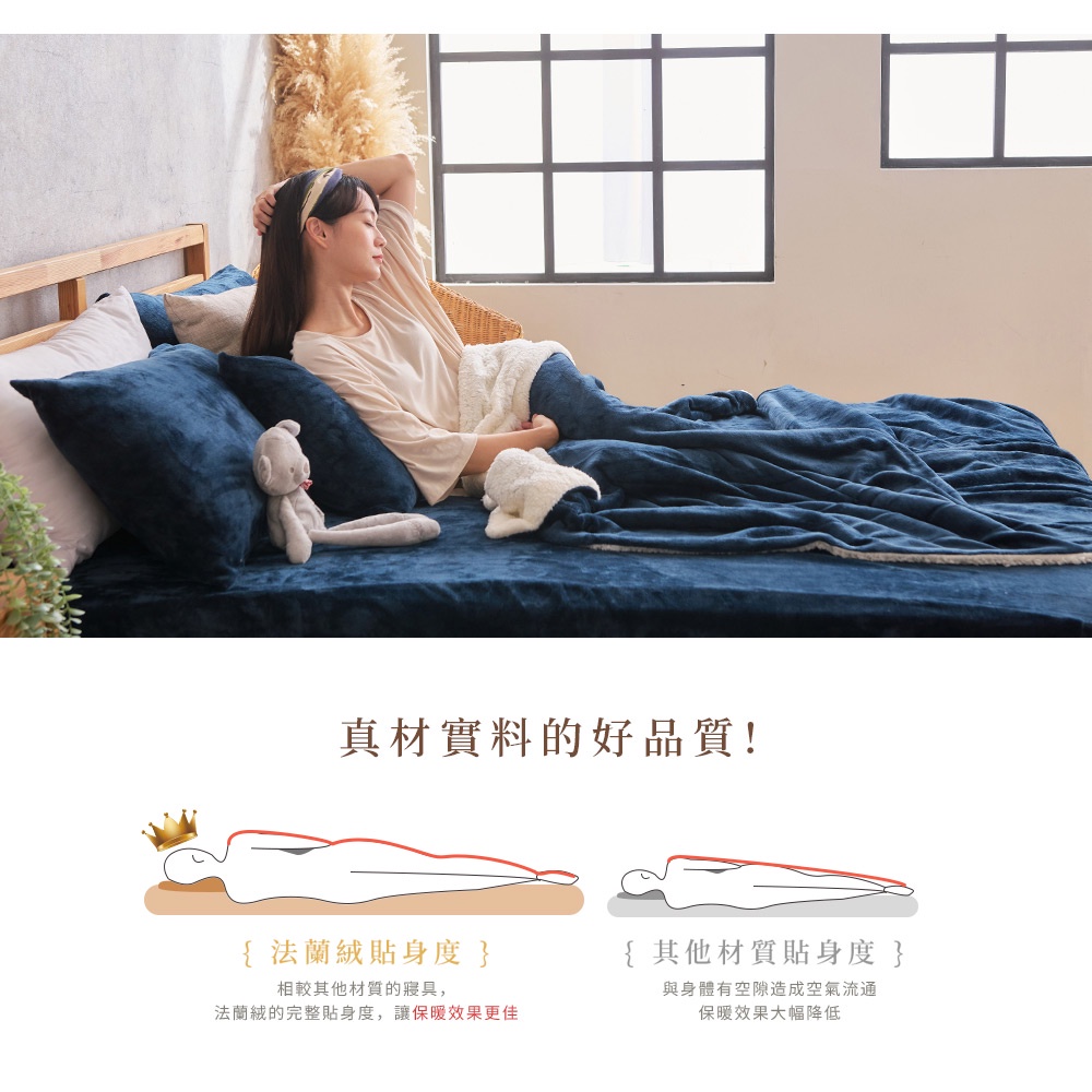 【DUYAN 竹漾】法蘭絨羊羔絨毯 / 深海靛藍, , large
