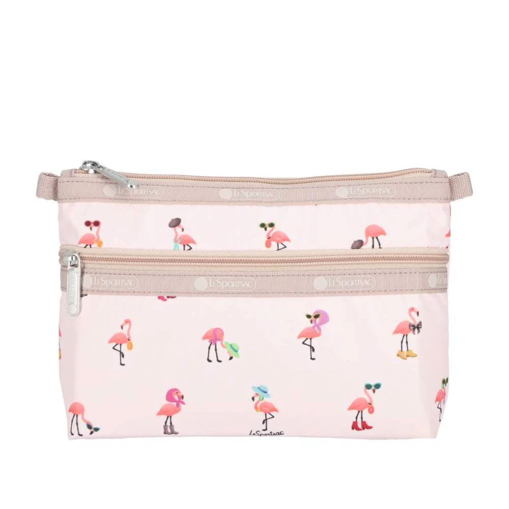 Lesportsac Cosmetic Clutch 雙層拉鍊化妝包 收納袋 盥洗包 女包(紅鶴海島派對), , large