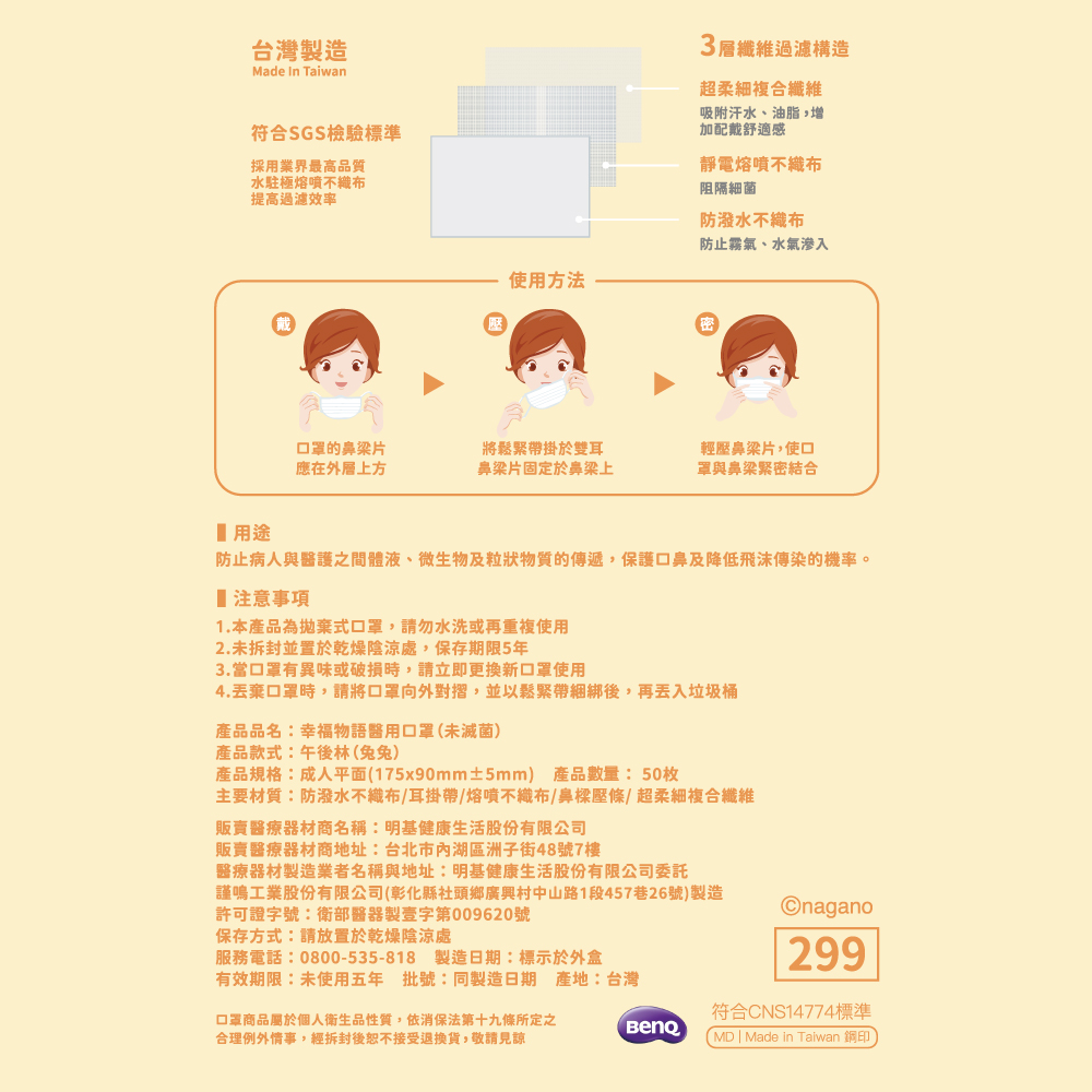 [正光藥局] 幸福物語-吉伊卡哇成人醫用口罩50入 (兔兔) /盒_2盒組, , large