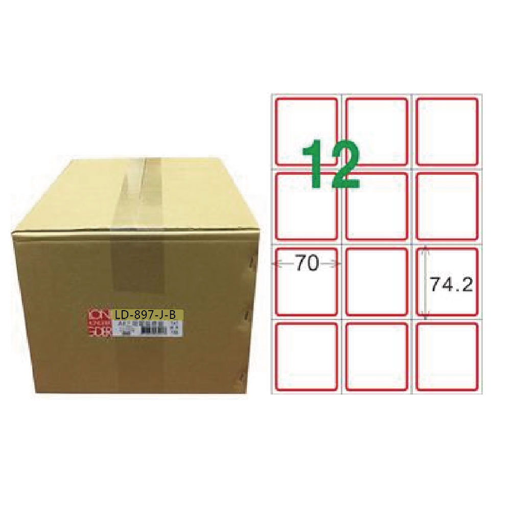 【龍德】LONGDER 三用電腦標籤 A4 12格 70*74.2mm 紅框 1000張/箱 LD-897-J-B(適用雷射、噴墨、影印), , large