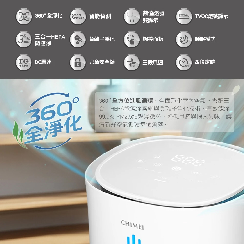 CHIMEI 奇美 360度全淨化智能空氣清淨機 AP-07UIWH, , large