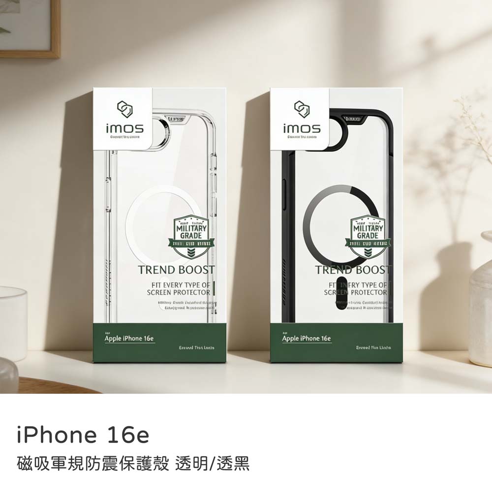 【山水之寶】iMos iPhone 16e/17e手機殼 TREND BOOST【透明/黑色】磁吸軍規防震保護殼 原廠公司貨, , large
