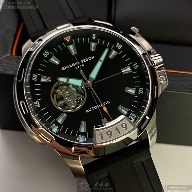 [星晴錶業]GiorgioFedon1919手錶,46mm,GF00115黑色錶面銀錶殼深黑色矽膠錶帶款, , large