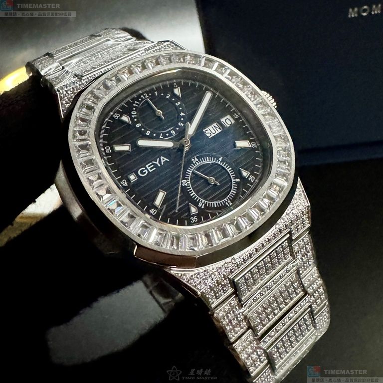[星晴錶業]GEYA手錶,44mm,G78183GWB寶藍色錶面銀錶殼銀色精鋼錶帶款, , large