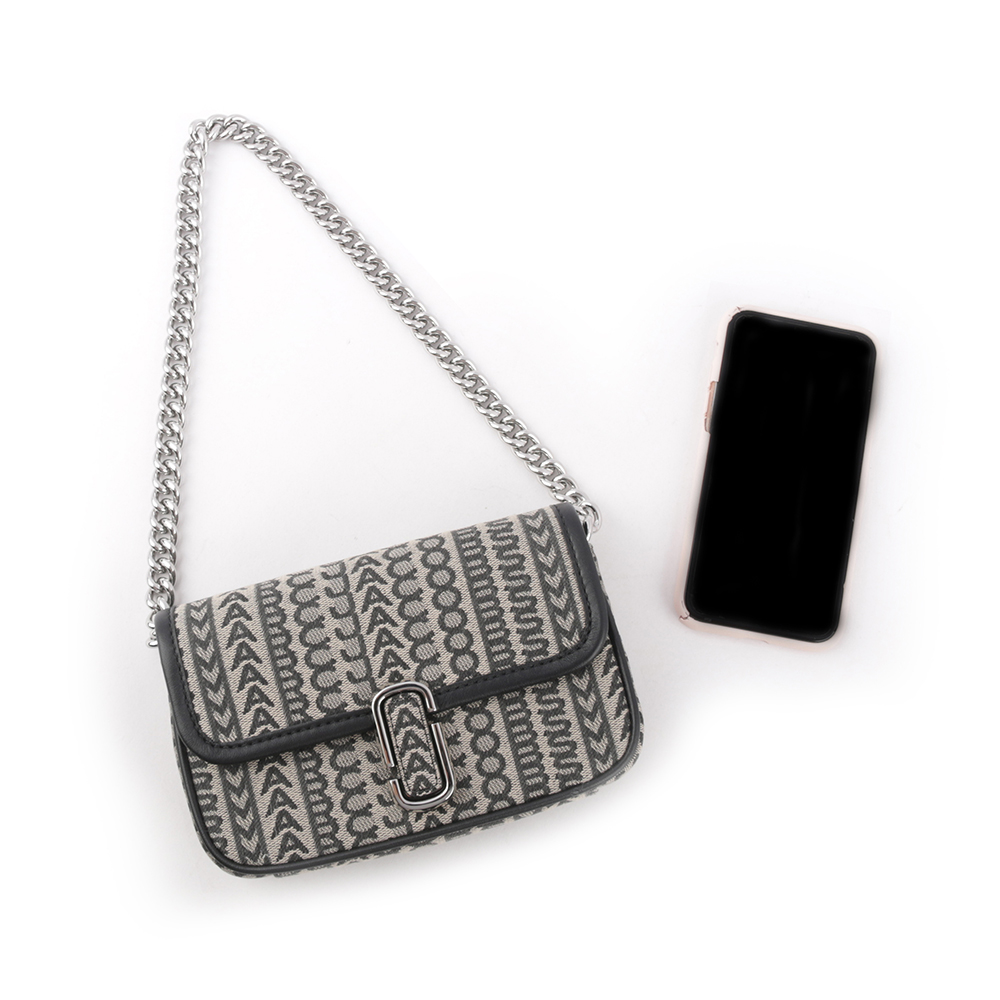 MARC JACOBS THE MONOGRAM J MARC 滿版標誌翻蓋迷你二用包/黑色/深米色, , large