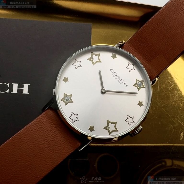 [星晴錶業]COACH手錶,36mm,CH00284銀白色錶面銀錶殼咖啡色真皮皮革錶帶款, , large
