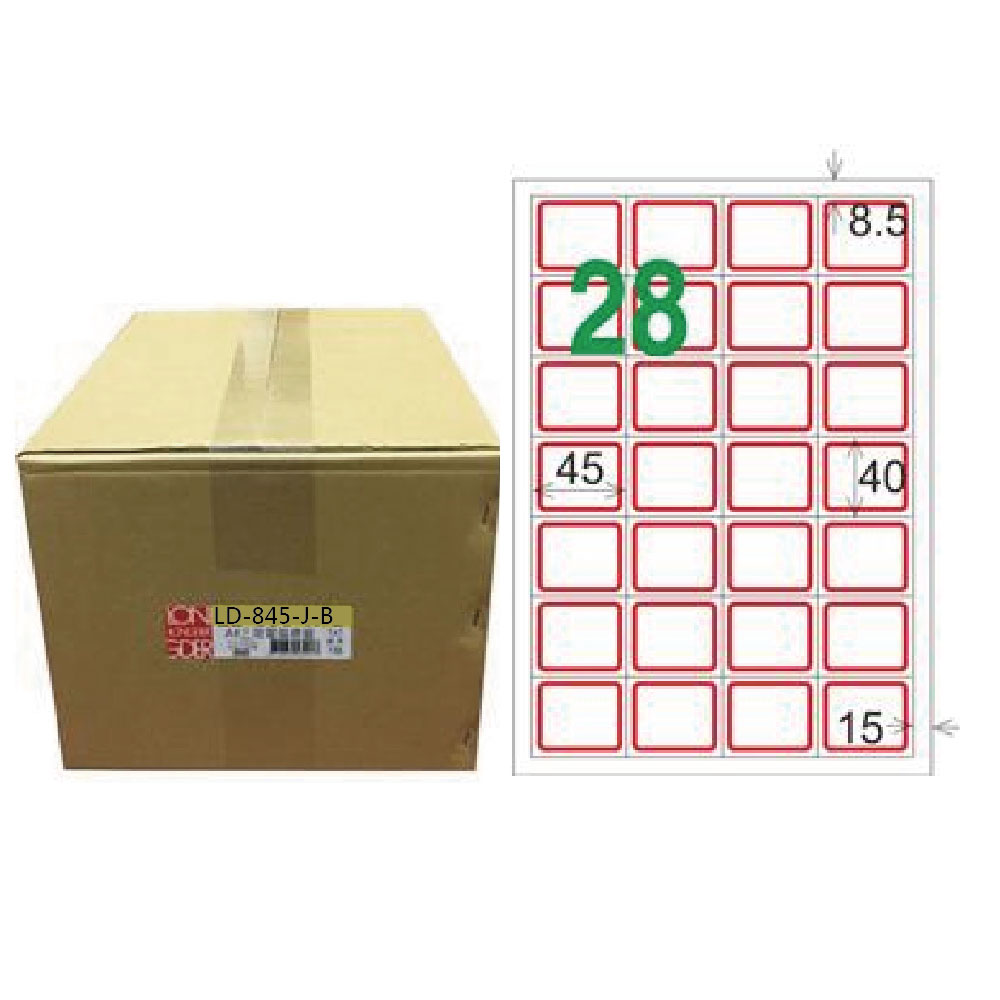 【龍德】LONGDER 三用電腦標籤 A4 28格 40*45mm紅框1000張/箱 LD-845-J-B(適用雷射、噴墨、影印), , large