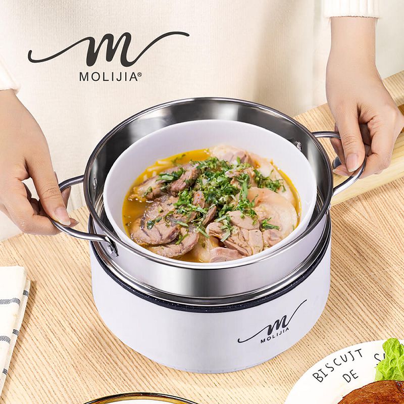 【MOLIJIA 魔力家】1.6L-M18多功能美食料理不沾電火快煮烹飪鍋+M1812不鏽鋼蒸籠-白木紋, , large