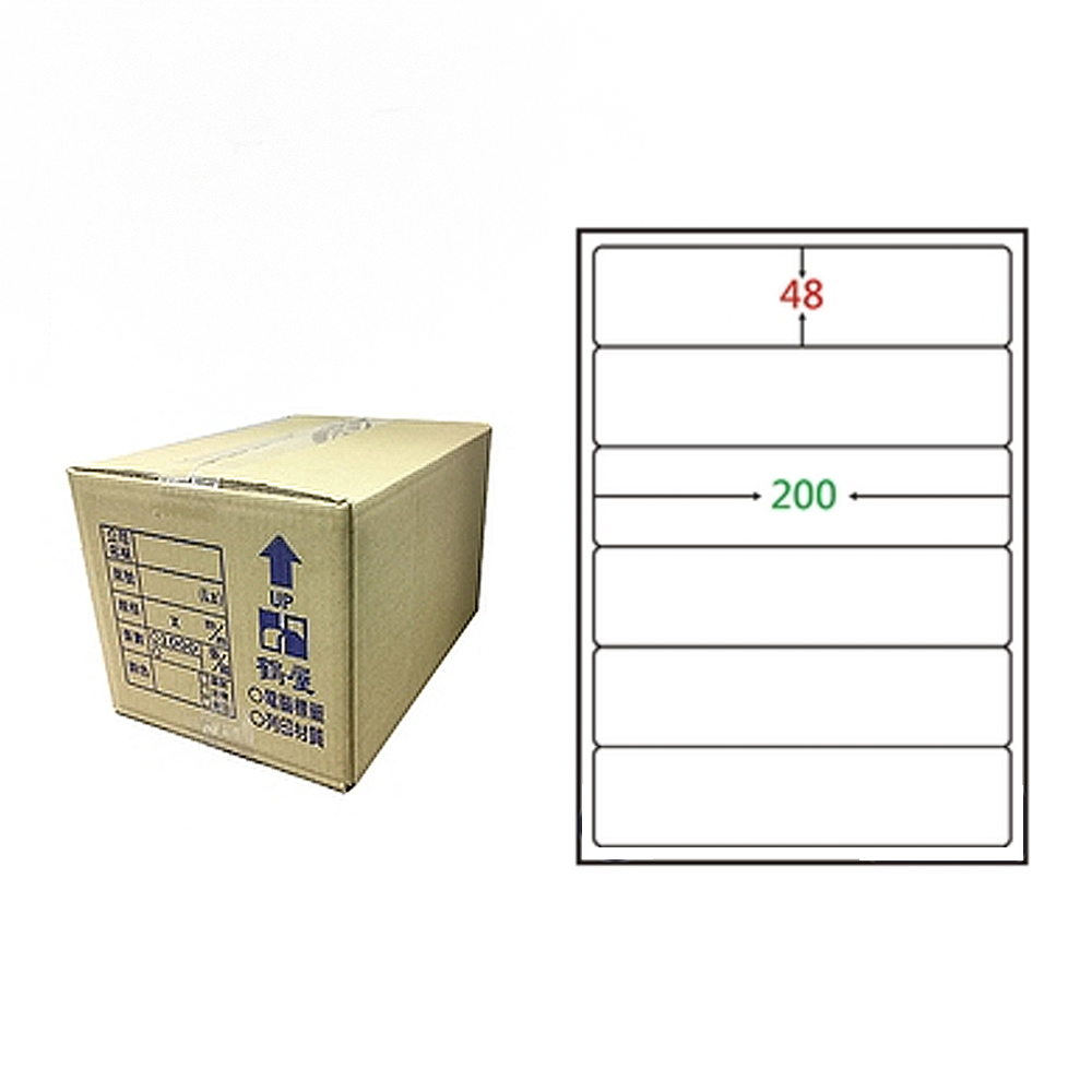 【鶴屋】A4電腦標籤 48x200mm 圓角 6格 1000張入 / 箱(L48200 LX), , large
