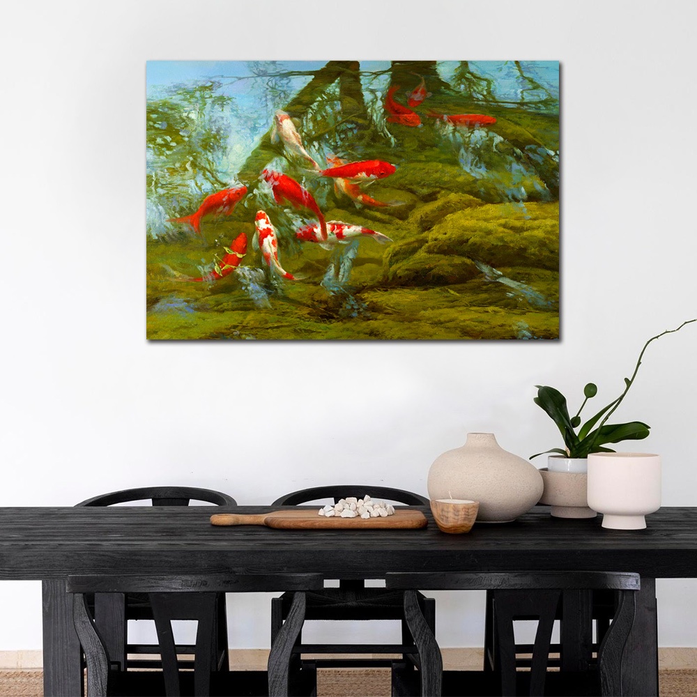 【御畫房】富貴有魚 國家一級畫師手繪油畫60&times;90cm(VF-84), , large