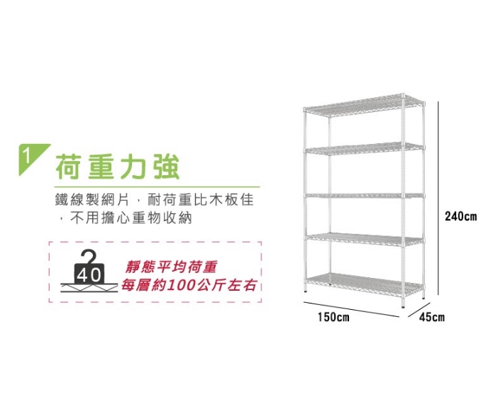 【Y HOUSE】150x45x240公分 荷重型五層鐵架 耐重層架 荷重型鐵力士架, , large