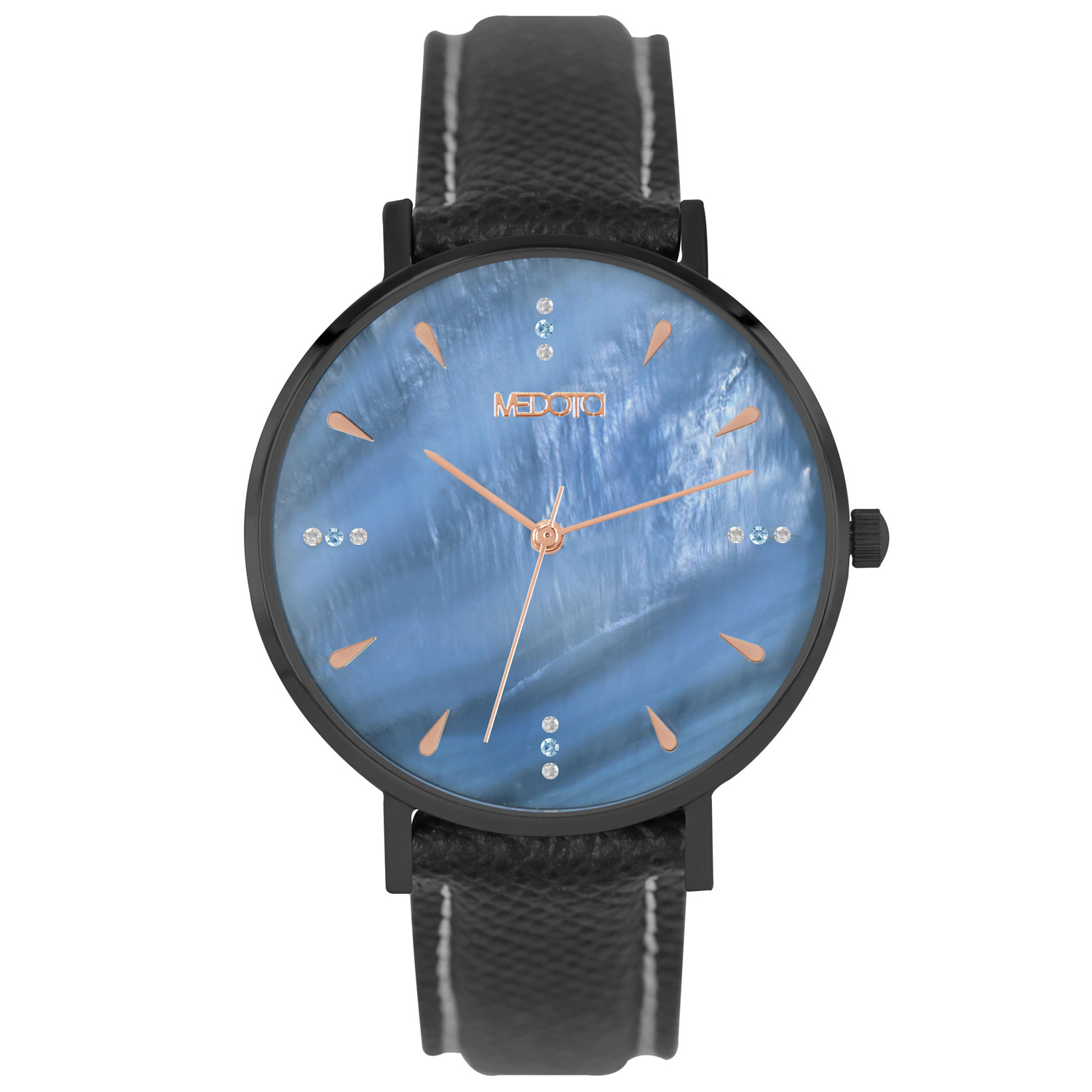 [MEDOTA] GLITTER shell surface minimalist diamond leather strap ladies watch-Black / GE-12202, , large