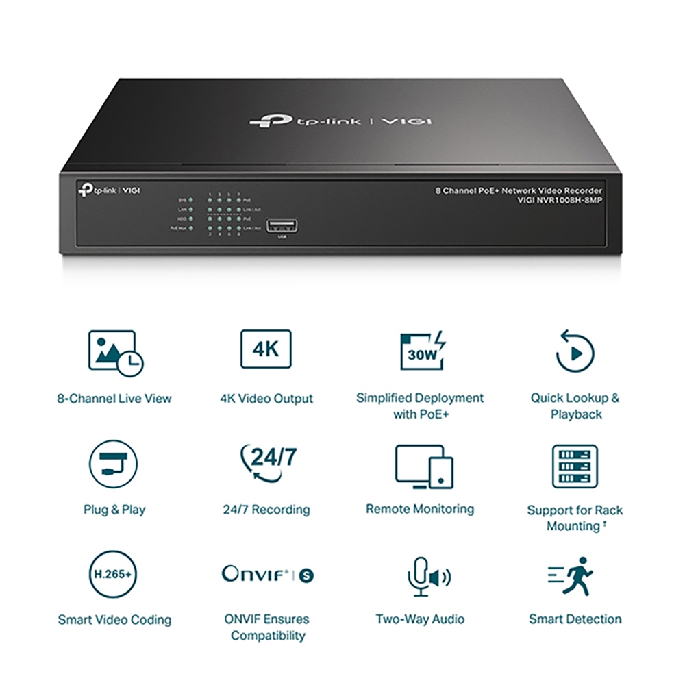 TP-LINK 昌運監視器組合 VIGI NVR1008H-8MP 8路主機+VIGI C420I 2MP網路攝影機*8, , large