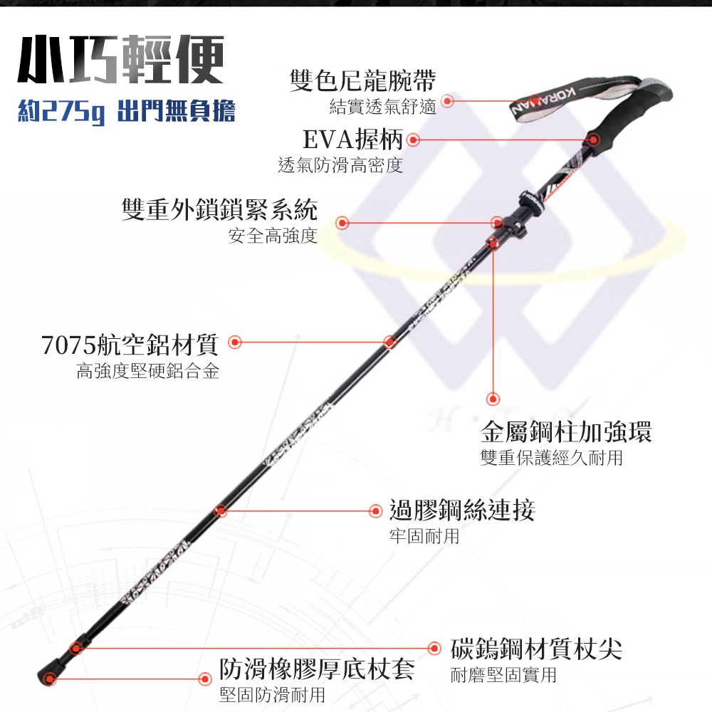 【禾統】7075航空鋁折疊登山杖 / 藍色/黑色 / 單支/兩支 / 附收納袋 (航太鋁合金), , large