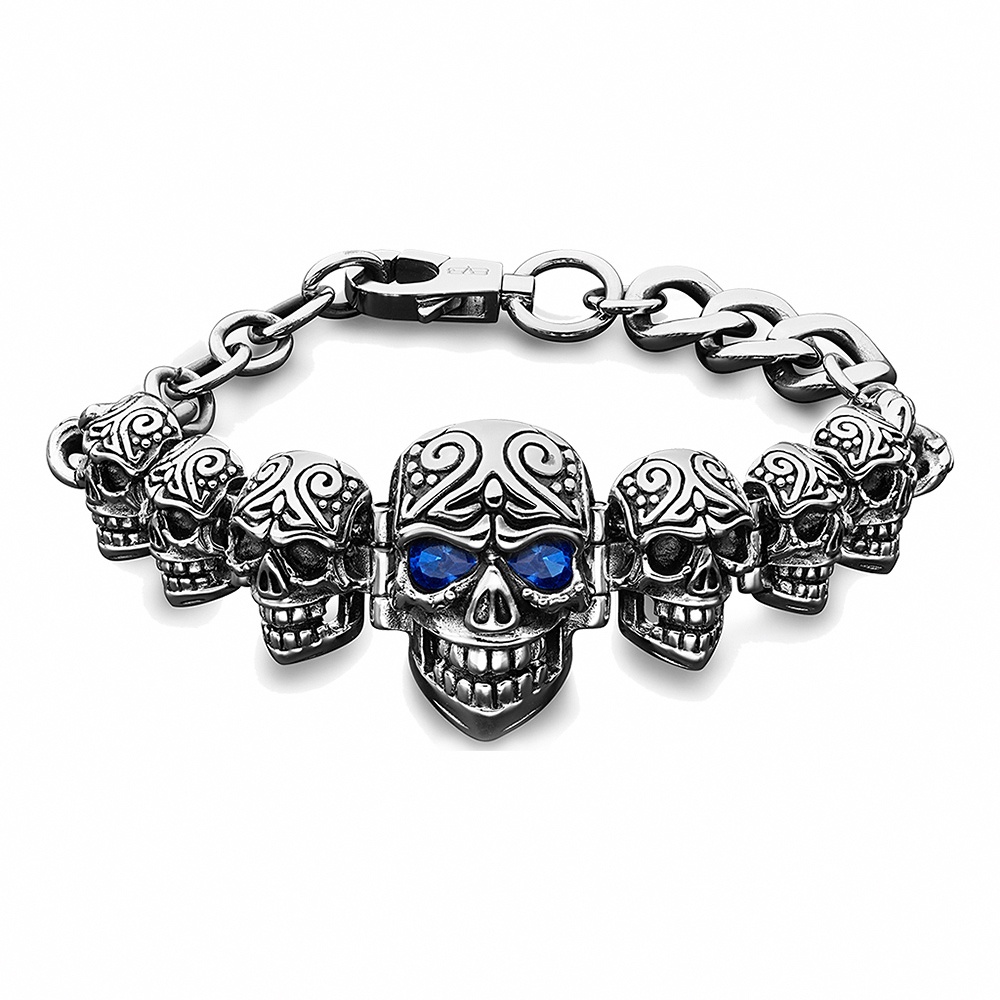 BOMBERG 炸彈錶 全鋼藍眼末日骷髏手環 (JW-BRCLT-SS.M36.6), , large