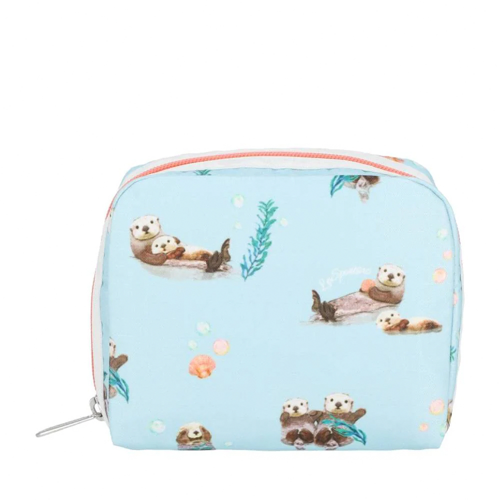 Lesportsac Square Cosmetic 方形收納化妝包 盥洗包 收納袋 送禮 禮物 推薦 女包(海洋風格水獺), , large