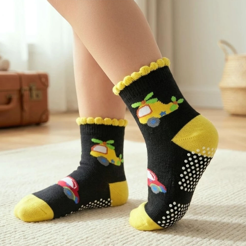 [Kaimei Cotton Industry] MIT pure cotton non-slip children's socks (toddler version 1-3 years old)-Shuai Shuai Helicopter Style 9-13cm, 隨機出色, large